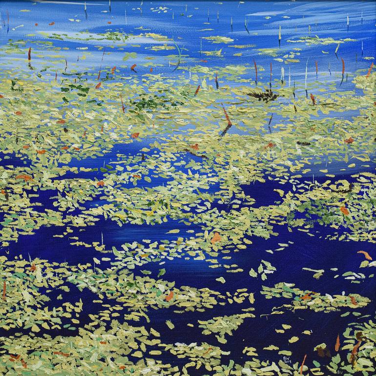 Original Landscape Painting by Ben Wayman | Impressionism Art on Wood | Leaves on the Lake (Don't Look Up)