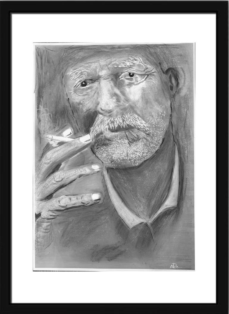 Original Black & White Men Drawing by NILANJI PERERA