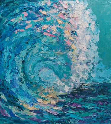 Hawaii ocean wave visual art. Impressionism haint blue. thumb
