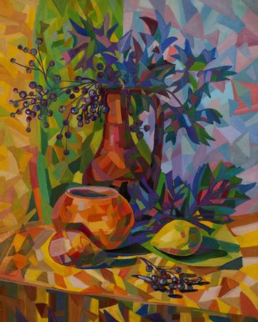 Warm still life with maple leaves thumb