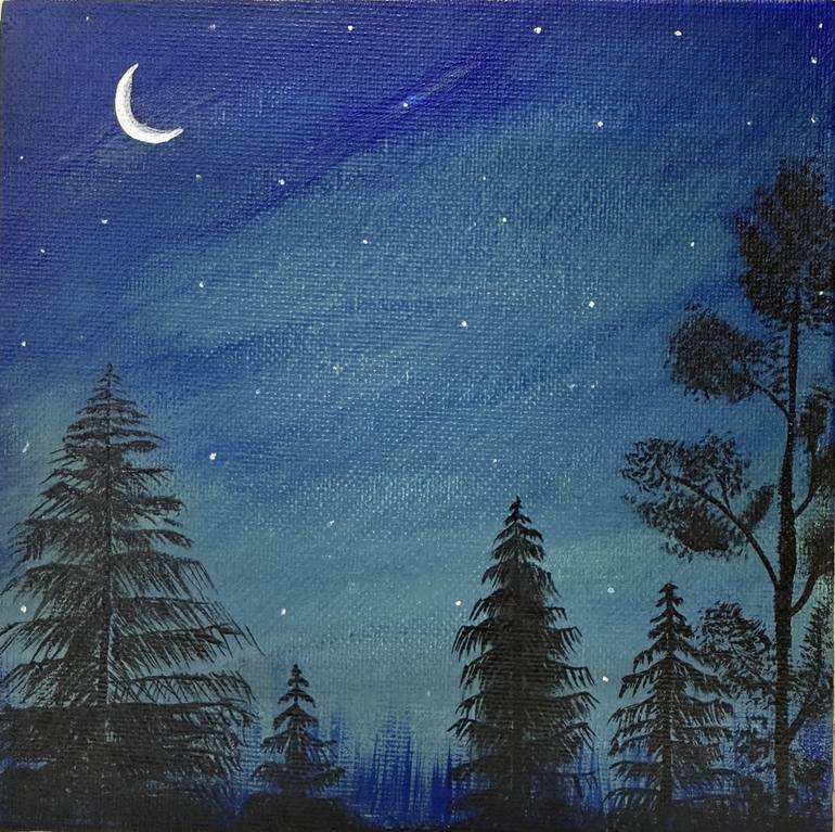 Original Nature Painting by Ranjeetha Lalkota | Abstract Art on Canvas | Whispers of the Night Forest