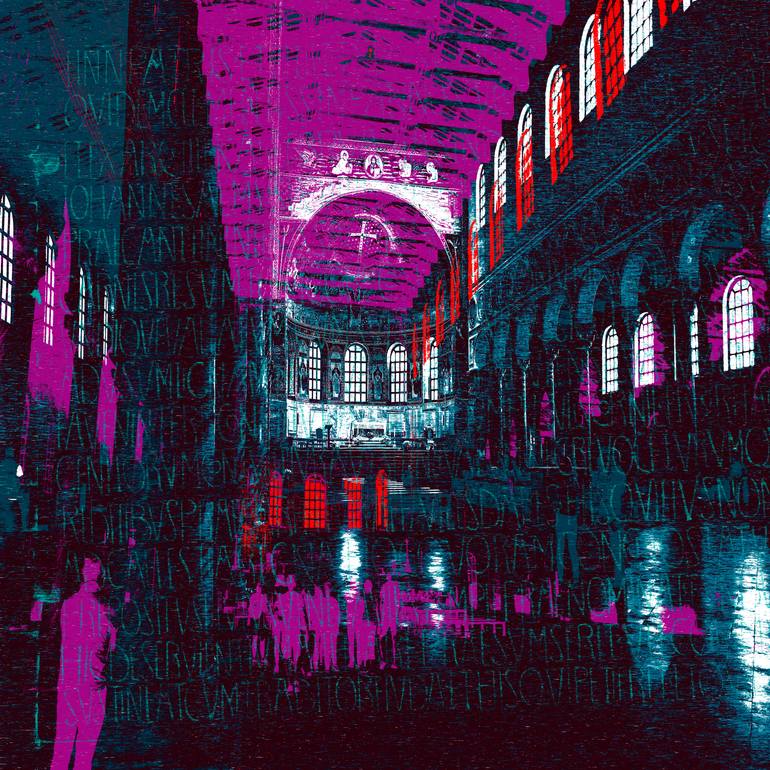 Original Architecture Collage by Brut Carniollus | Abstract Art on Canvas | Stone and Script [2865]