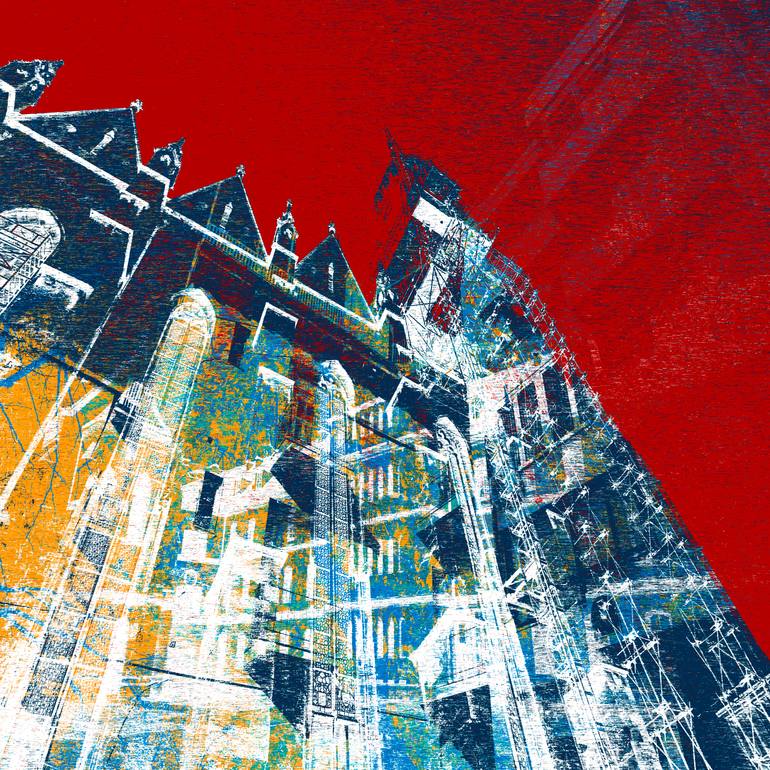 Original Architecture Collage by Brut Carniollus | Abstract Expressionism Art on Canvas | Steeple and Scaffold [2881]