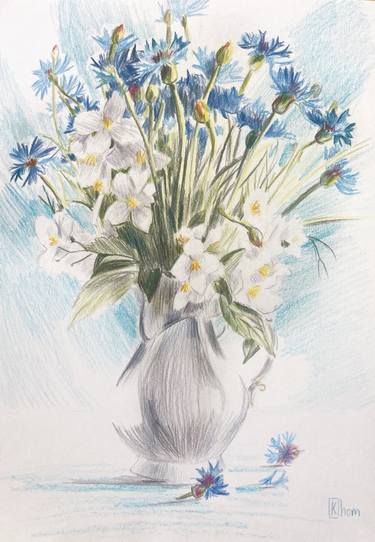 Original Fine Art Floral Drawings by Lida Khomyakova