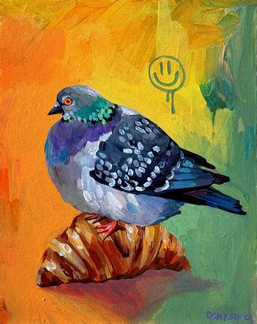 Pigeon funny bird painting thumb