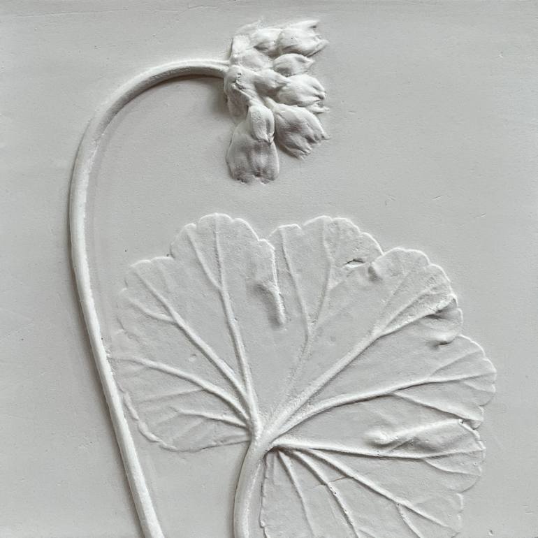 White Geranium Floral Plaster Artwork - Print