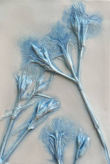 Blue Dianthus Flowers Plaster Wall Decor thumb