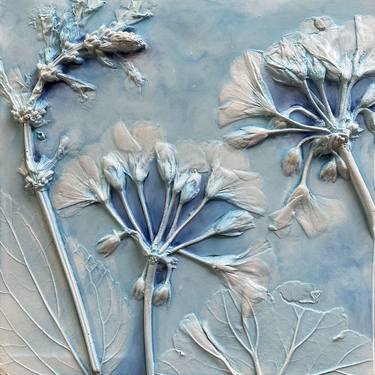 Blue Watercolor Geranium & Salvia Relief Sculpture thumb