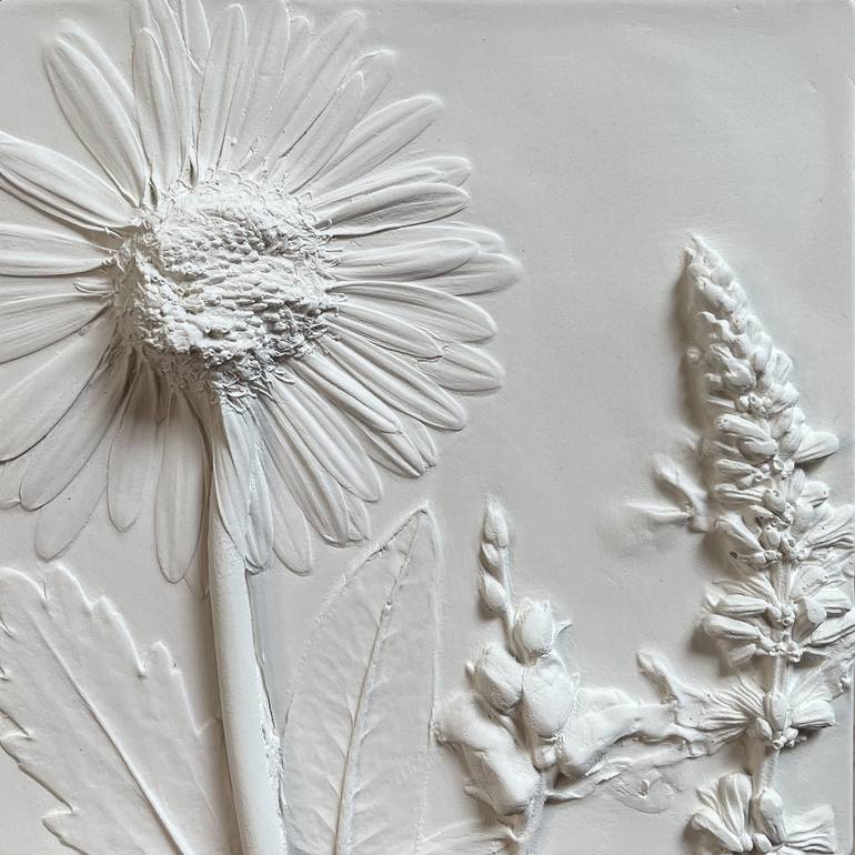 Gerbera Daisy & Salvia Floral Plaster Wall Art - Print