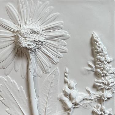 Gerbera Daisy & Salvia Floral Plaster Wall Art thumb