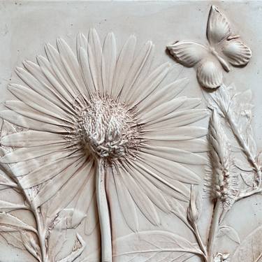 Gerbera Daisy & Butterfly Plaster Relief Casting thumb
