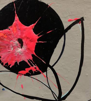 Saatchi Art Artist Chris Crewe; Paintings, “Pink Blossoming Through Black Circle (one hit with a sledgehammer)” #art