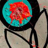 Red Sledgehammer Flower in Blue Circle (one hit with a sledgehammer) by Chris Crewe