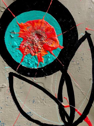 Saatchi Art Artist Chris Crewe; Paintings, “Red Sledgehammer Flower in Blue Circle (one hit with a sledgehammer)” #art