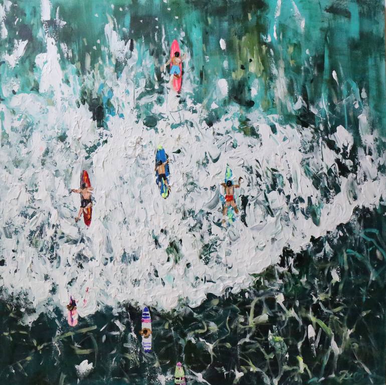 Original Abstract Beach Painting by Heun Oak Kim