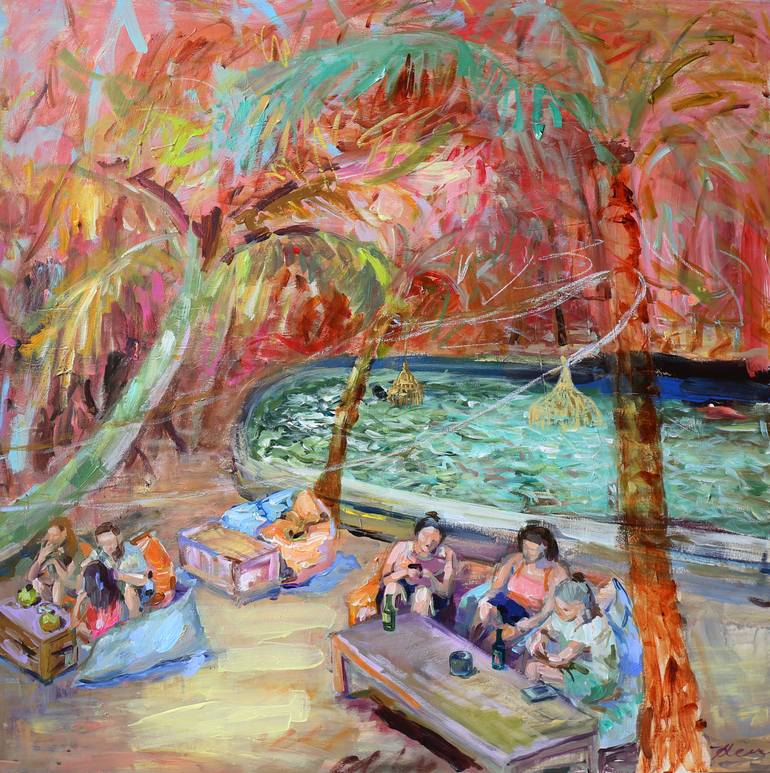 Original Abstract Beach Painting by Heun Oak Kim