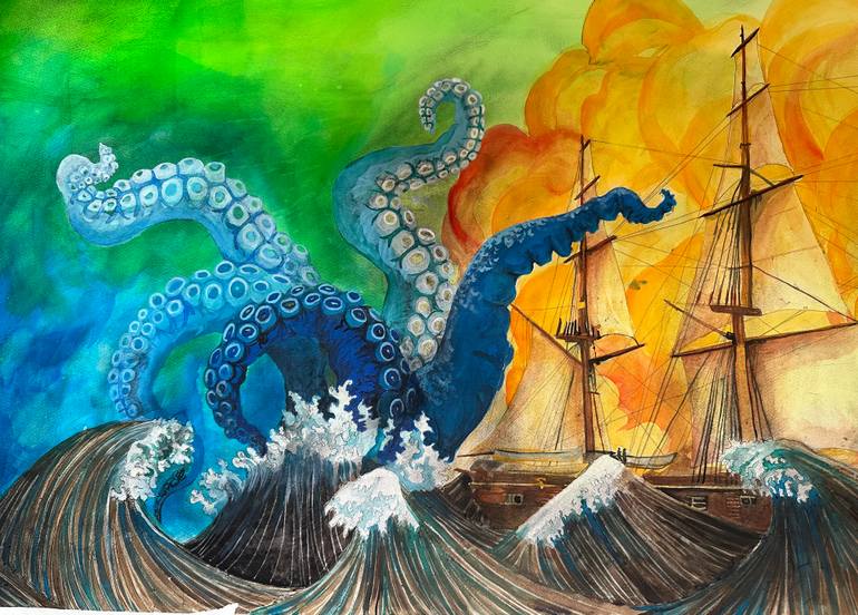 Original Illustration Boat Painting by Andrew Thompson