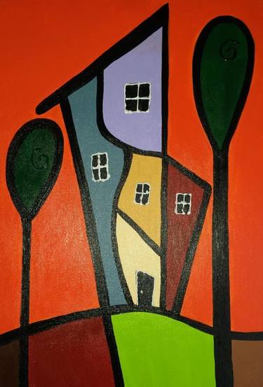 Original Cubism Geometric Painting by Marly Genuino
