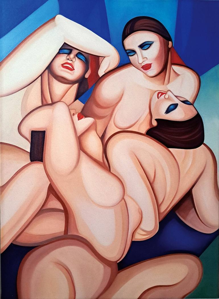 Group of four Nudes - Tamara De Lempicka - style Painting by donatella  fuzio | Saatchi Art