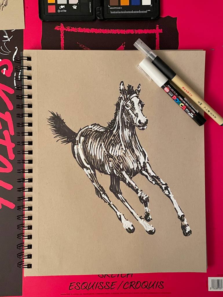 Original Illustration Horse Drawing by Peter Farago