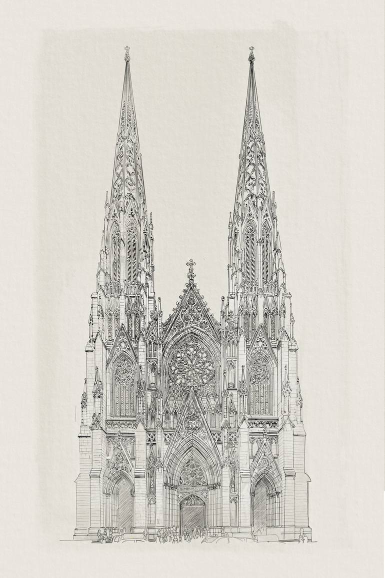 St Patrick's Cathedral NYC Drawing by Peter Farago | Saatchi Art