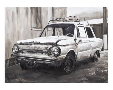 Vintage car "Zaporozhets" oil painting on stretched canvas thumb