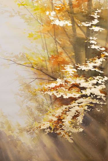 Original watercolor fall painting with gold leaf foil thumb