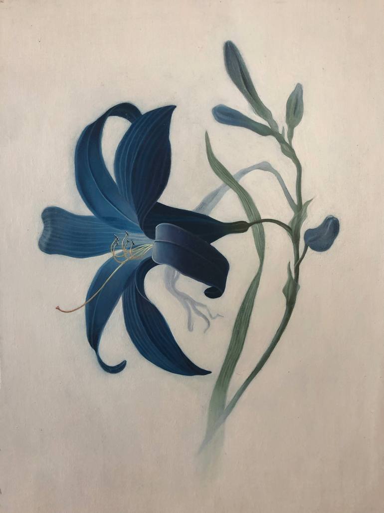 Love, botanical artpiece of a blue lily flower. Painting by Monika JauniūTė  | Saatchi Art, image size:770x1027