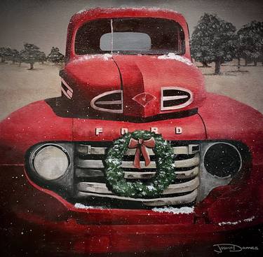 Red Antique Christmas Truck thumb