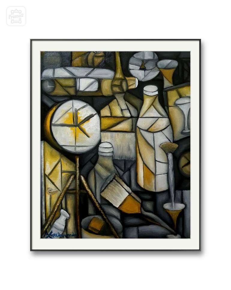 Original Cubism Still Life Painting by Angeliki Charalampopoulou