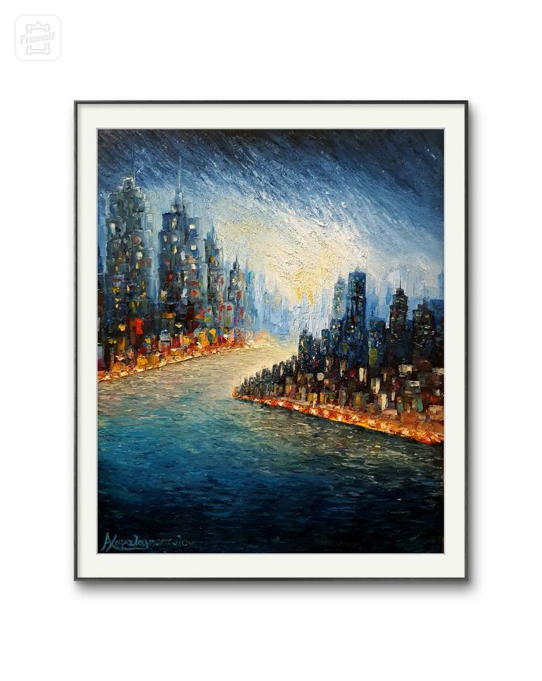 Original Impressionism Cities Painting by Angeliki Charalampopoulou