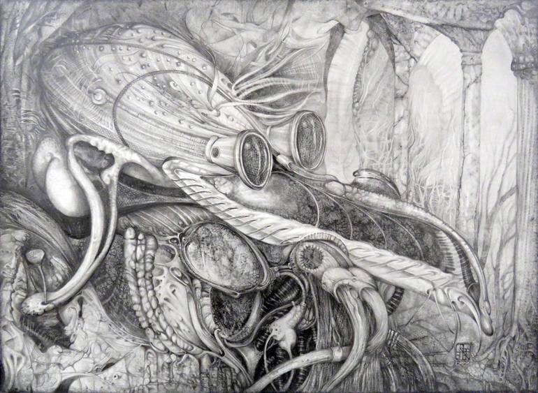Original Surrealism Fantasy Drawing by Otto Rapp