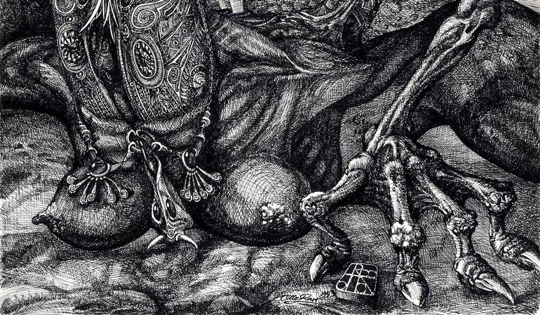 Original Surrealism Fantasy Drawing by Otto Rapp