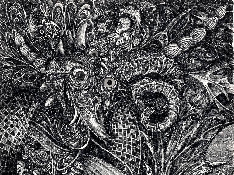 Original Surrealism Fantasy Drawing by Otto Rapp