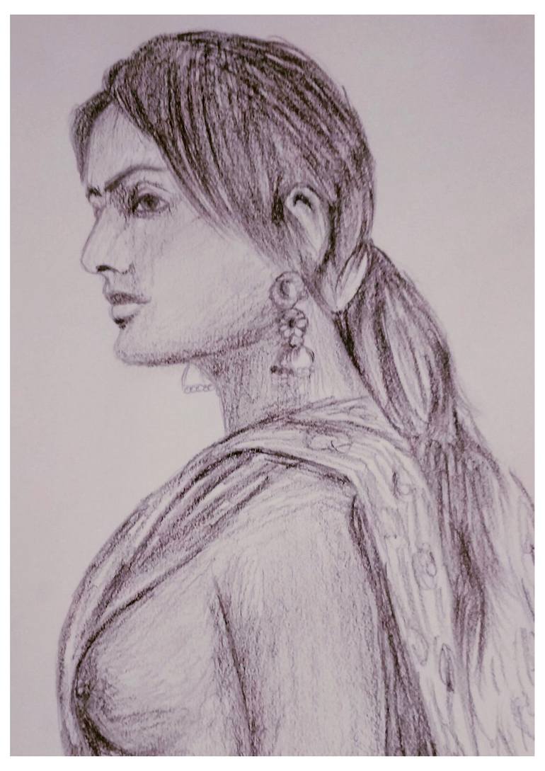 Indian romantic woman Drawing by Nesara Moodu
