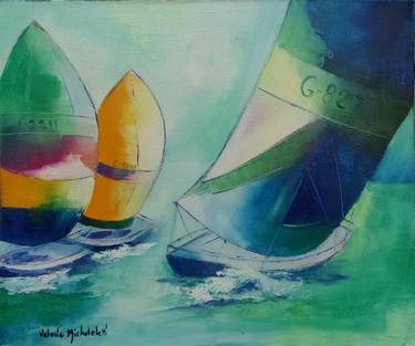 Original Figurative Sailboat Paintings by valérie micheletti