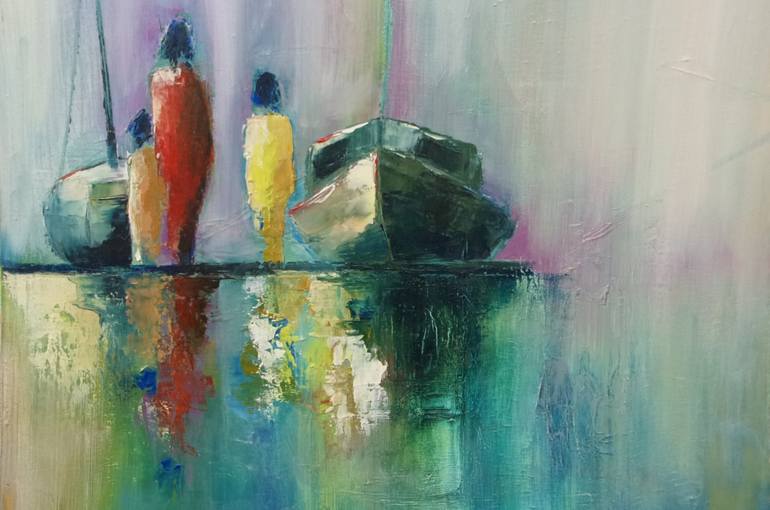 Original Abstract Expressionism Boat Painting by valérie micheletti