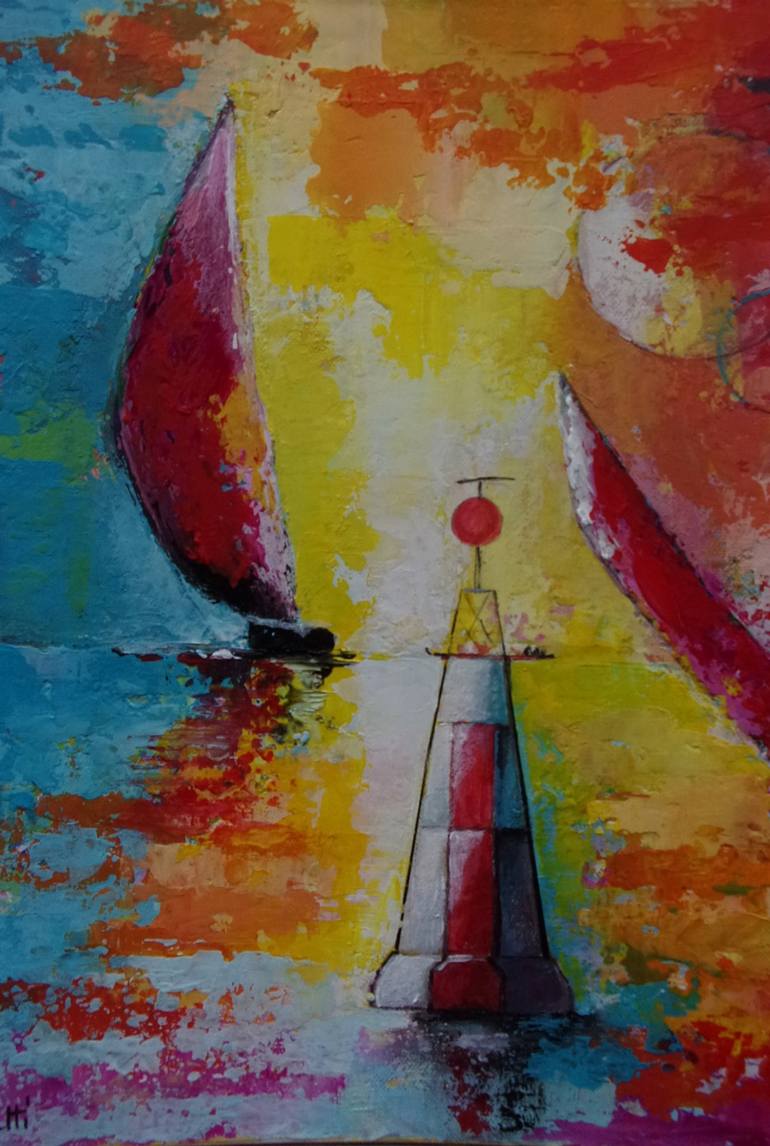 Original Contemporary Boat Painting by valérie micheletti
