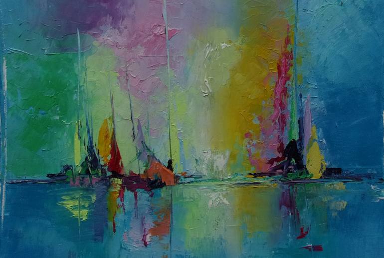 Original Abstract Expressionism Boat Painting by valérie micheletti