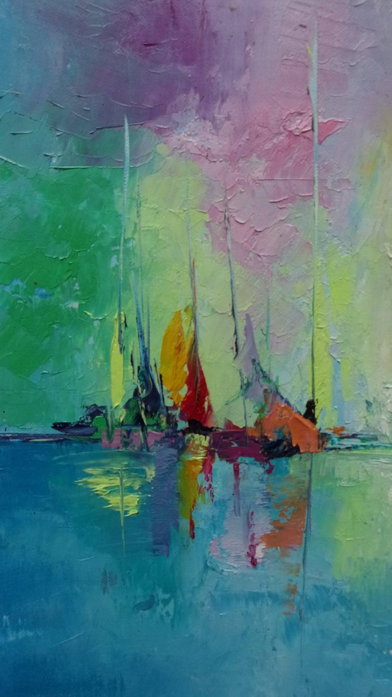 Original Abstract Expressionism Boat Painting by valérie micheletti