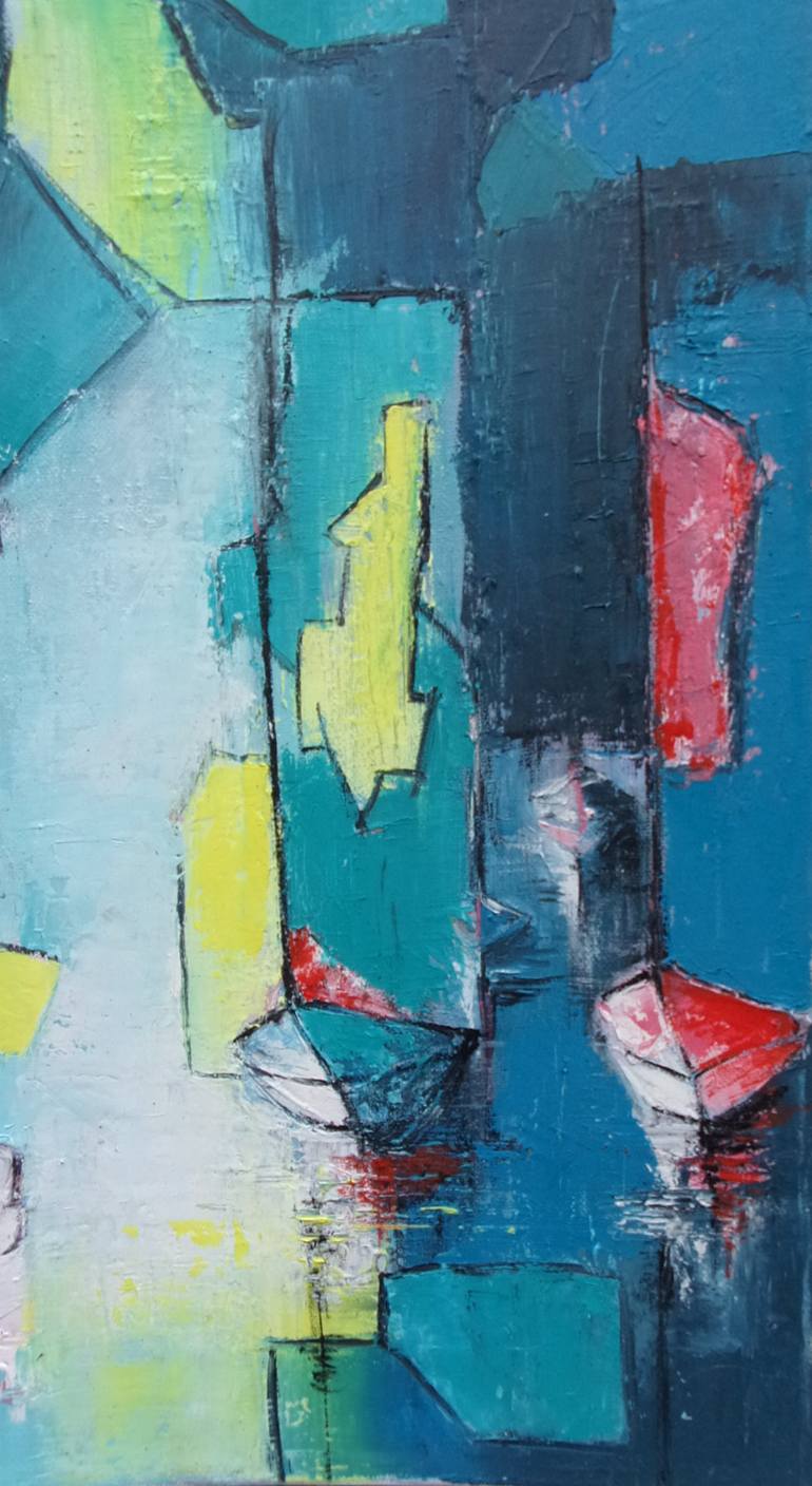 Original Abstract Expressionism Boat Painting by Valérie Micheletti