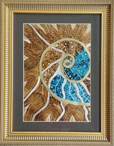 "Ammonite Fossil", Alcohol ink on yupo paper thumb