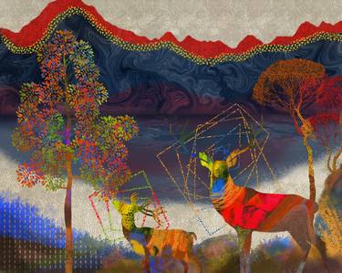 Abstract,modernart,fineart,deers,contemporary,digital,canvas thumb