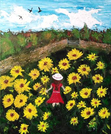 Summer Meadow Of Sunflowers - Original Artwork by Jacqueline Rose thumb