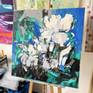Emerald petals Painting, real view at artist studio