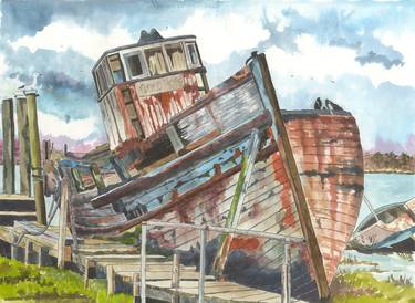 Original Boat Painting by Phil Davis