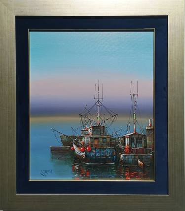 Fishing Boats - acrylic on canvas by Jan Stokfisz Delarue thumb