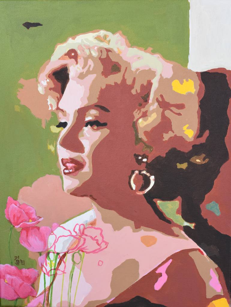 Marilyn Monroe and poppy flowers Original Painting by lydia moon hee kim