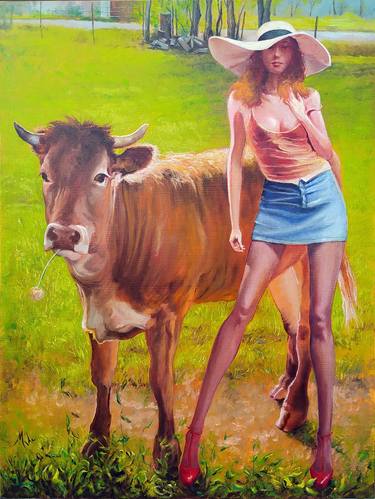Original Expressionism Cows Paintings by Isabel Mahe