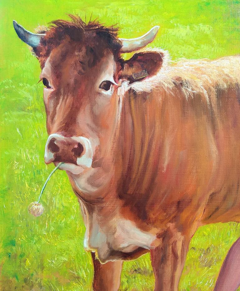 Original Expressionism Cows Painting by Isabel Mahe